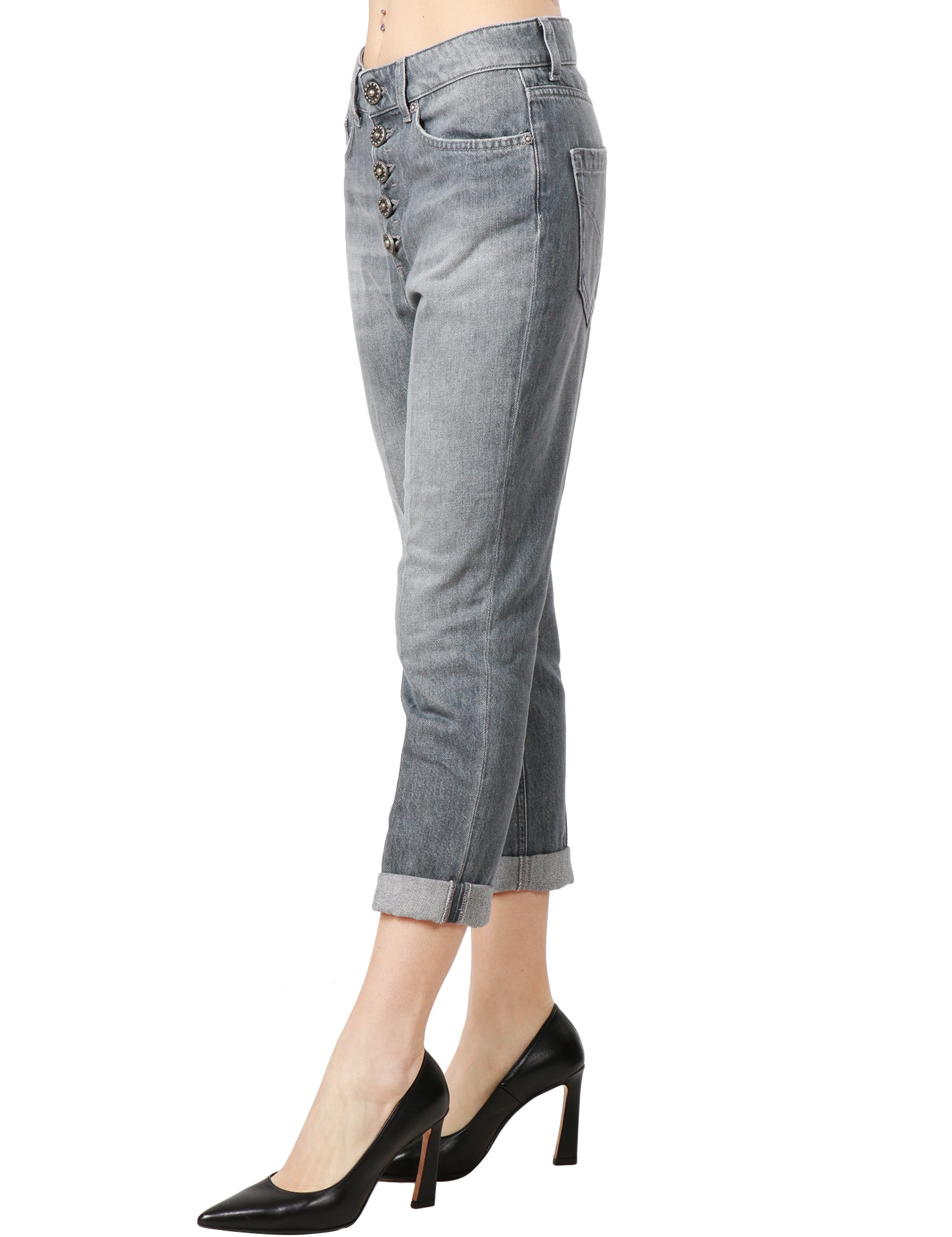 JEANS DONNA DONDUP MODELLO KOONS CON BOTTONI GIOIELLO GREY DENIM