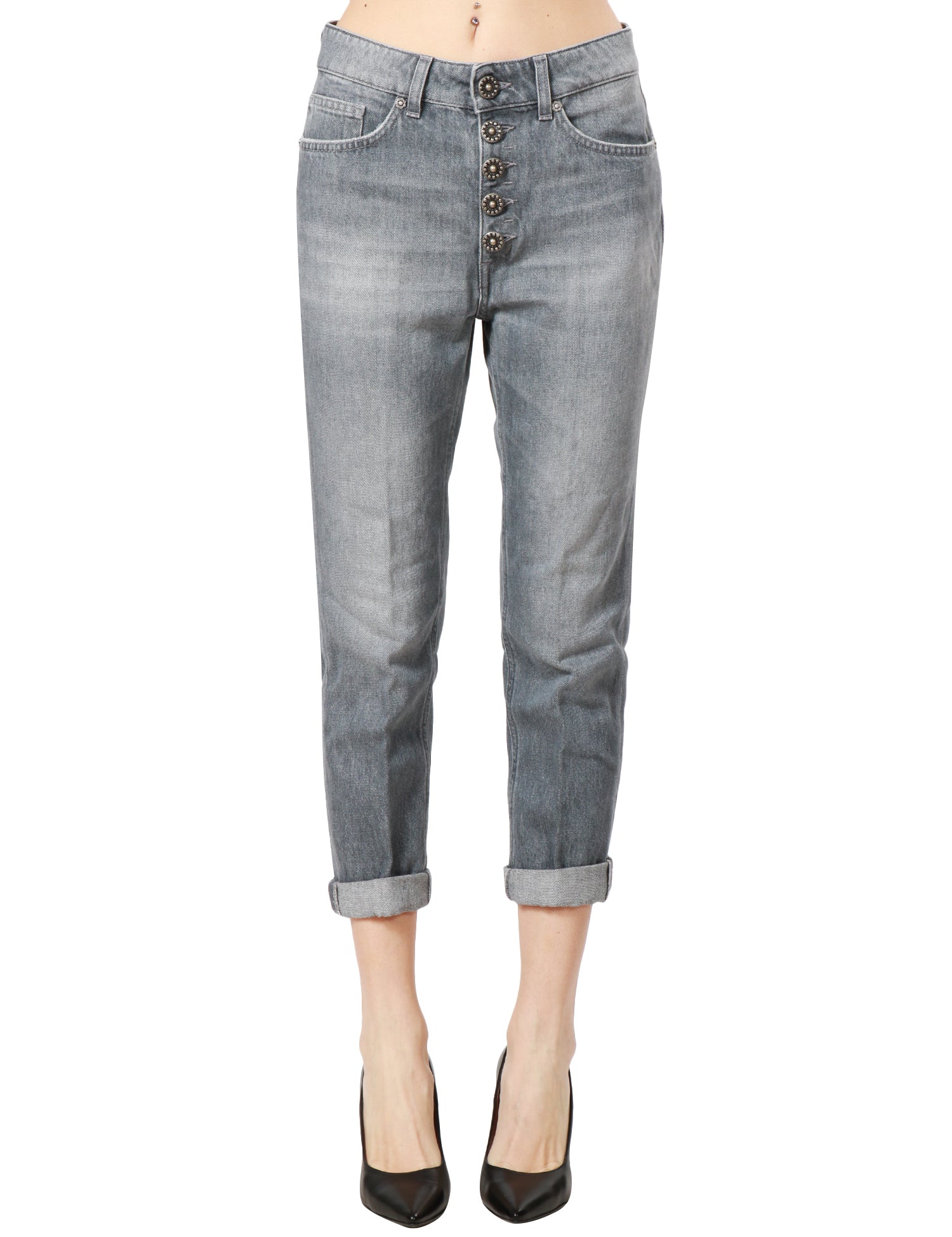 JEANS DONNA DONDUP MODELLO KOONS CON BOTTONI GIOIELLO GREY DENIM