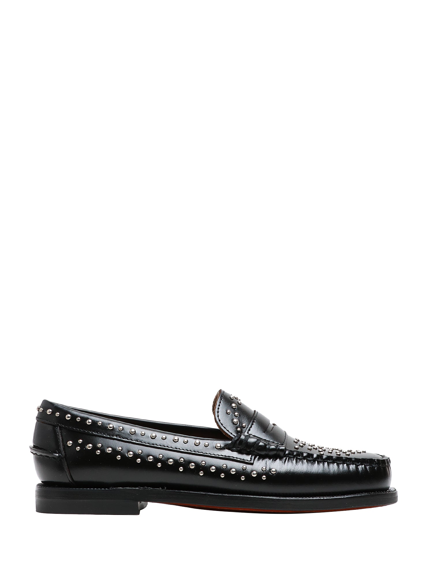 MOCASSINO DONNA SEBAGO NERO DAN STUDS IN PELLE CON MICROBORCHIE ARGENTO ALL OVER