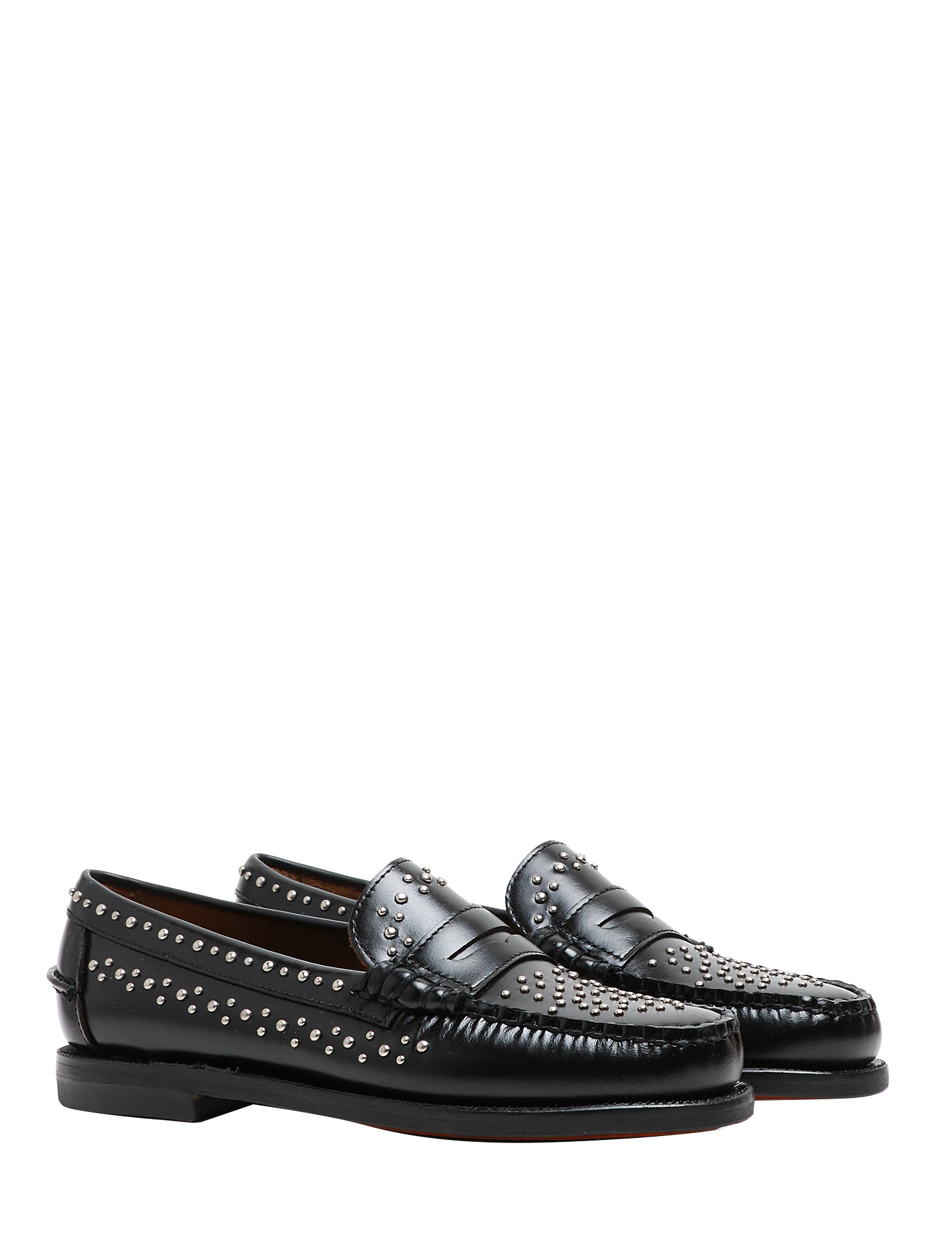 MOCASSINO DONNA SEBAGO NERO DAN STUDS IN PELLE CON MICROBORCHIE ARGENTO ALL OVER