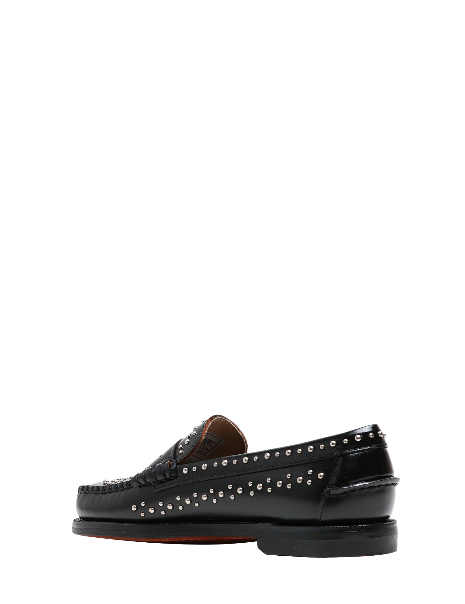 MOCASSINO DONNA SEBAGO NERO DAN STUDS IN PELLE CON MICROBORCHIE ARGENTO ALL OVER