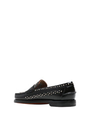 MOCASSINO DONNA SEBAGO NERO DAN STUDS IN PELLE CON MICROBORCHIE ARGENTO ALL OVER