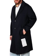 CAPPOTTO UOMO AMARANTO BLU NOTTE CON TASCHE LATERALI A FILETTO IN MISTO LANA E CASHMERE