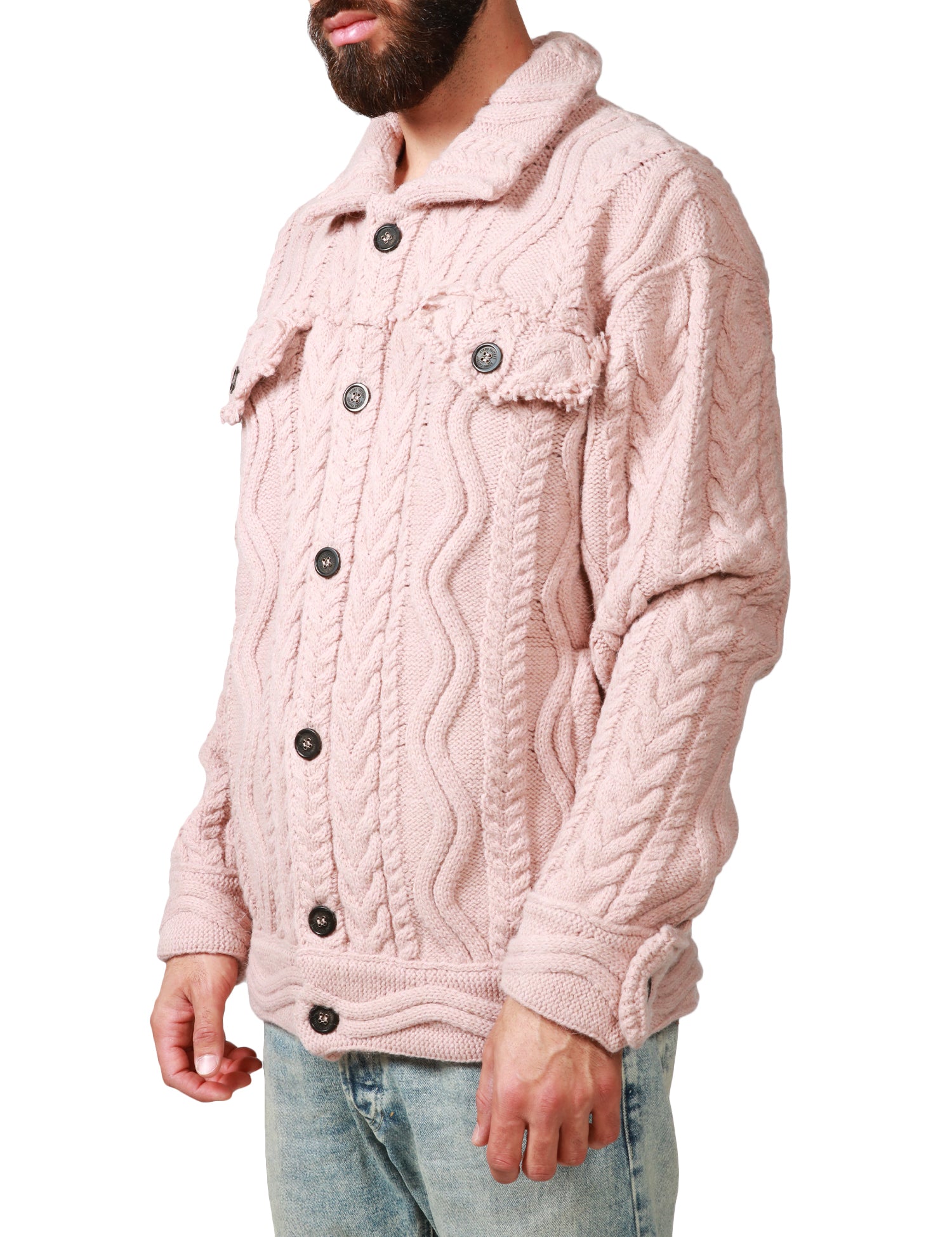 GIACCA UOMO ATOMOFACTORY CIPOLLA CON COLLETTO E BOTTONI IN LANA MAGLIA GROSSA LAVORATA A TRECCE