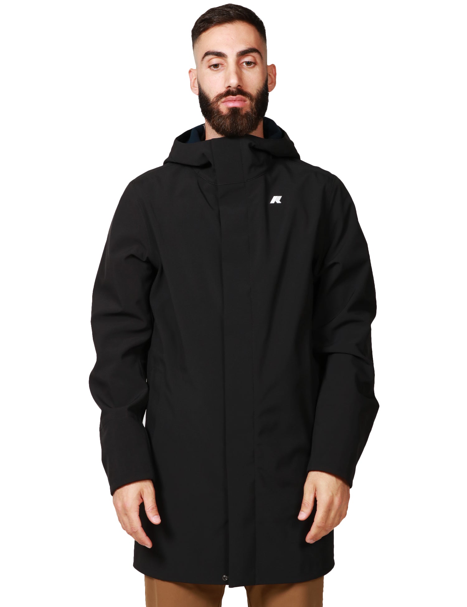 GIUBBOTTO UOMO K-WAY MARLYN NERO LUNGHEZZA MEDIA CON CAPPUCCIO IN NYLON TRE STRATI IMPERMEABILE, IDROREPELLENTE E ANTIVENTO