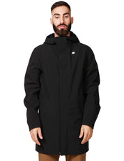 GIUBBOTTO UOMO K-WAY MARLYN NERO LUNGHEZZA MEDIA CON CAPPUCCIO IN NYLON TRE STRATI IMPERMEABILE, IDROREPELLENTE E ANTIVENTO