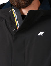 GIUBBOTTO UOMO K-WAY MARLYN NERO LUNGHEZZA MEDIA CON CAPPUCCIO IN NYLON TRE STRATI IMPERMEABILE, IDROREPELLENTE E ANTIVENTO