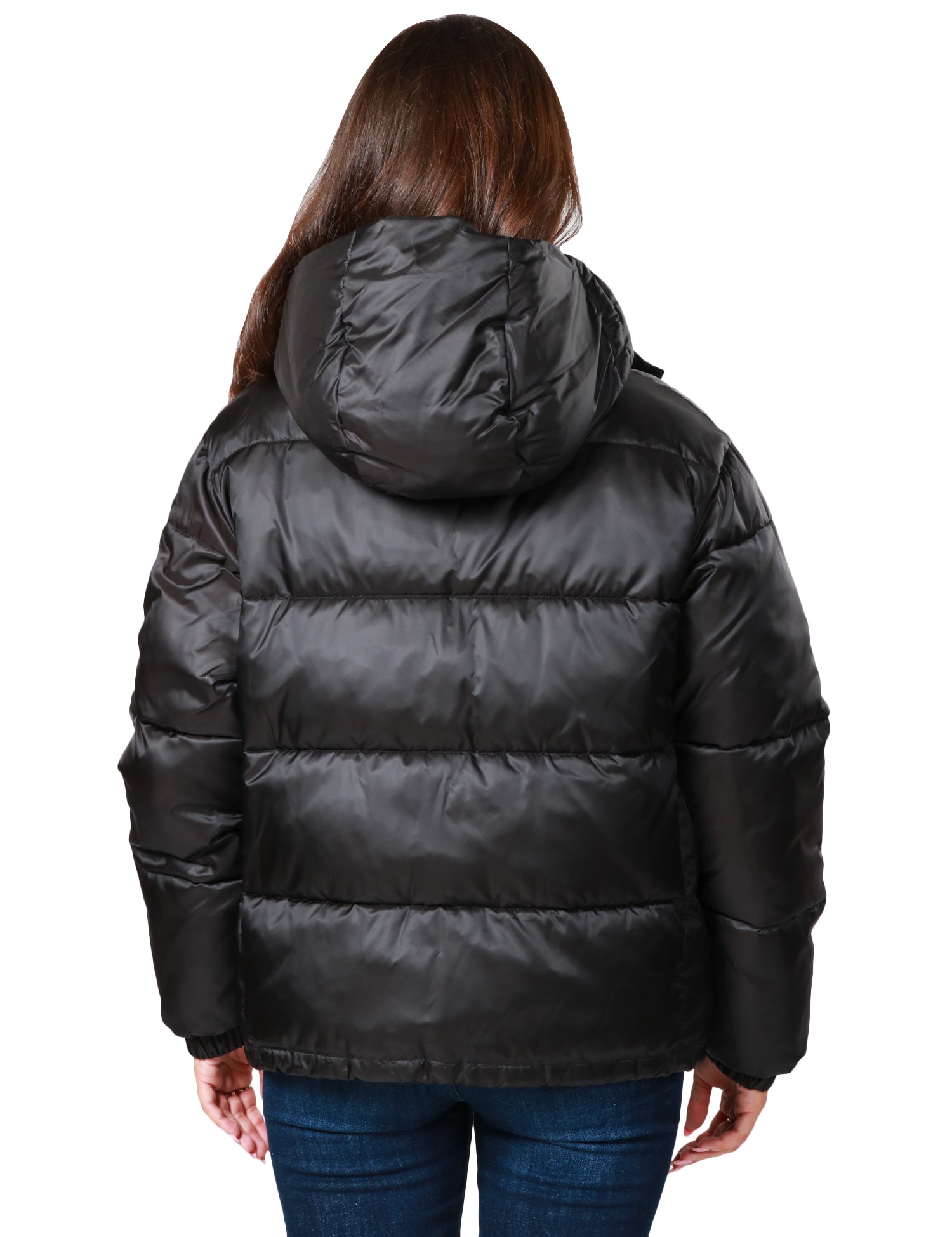 GIUBBOTTO PIUMINO DONNA PINKO NERO IDRANTE IN NYLON SATIN IMBOTTITO CON CAPPUCCIO REMOVIBILE E COULISSE REGOLABILE SUL FONDO