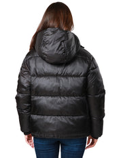 GIUBBOTTO PIUMINO DONNA PINKO NERO IDRANTE IN NYLON SATIN IMBOTTITO CON CAPPUCCIO REMOVIBILE E COULISSE REGOLABILE SUL FONDO