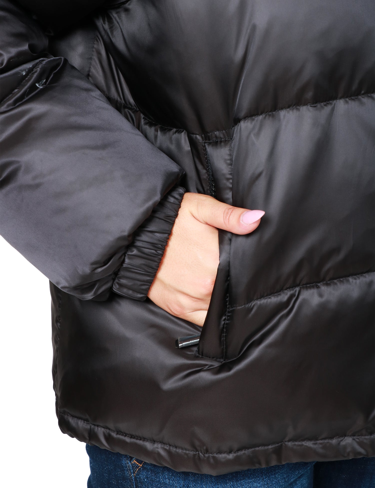 GIUBBOTTO PIUMINO DONNA PINKO NERO IDRANTE IN NYLON SATIN IMBOTTITO CON CAPPUCCIO REMOVIBILE E COULISSE REGOLABILE SUL FONDO