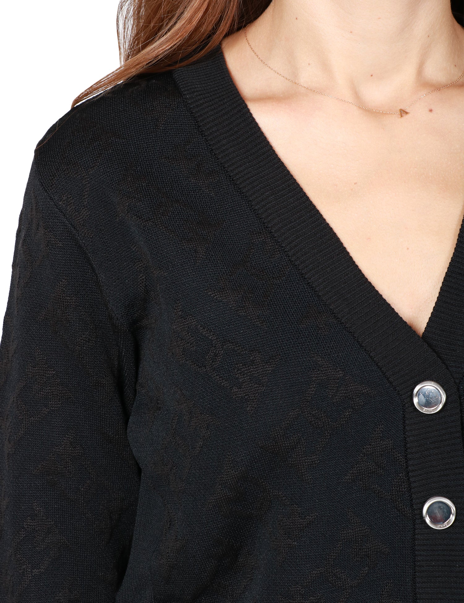 CARDIGAN DONNA PINKO NERO A MANICA LUNGA CON TRAMA LOGO LOVE BIRDS IN VISCOSA