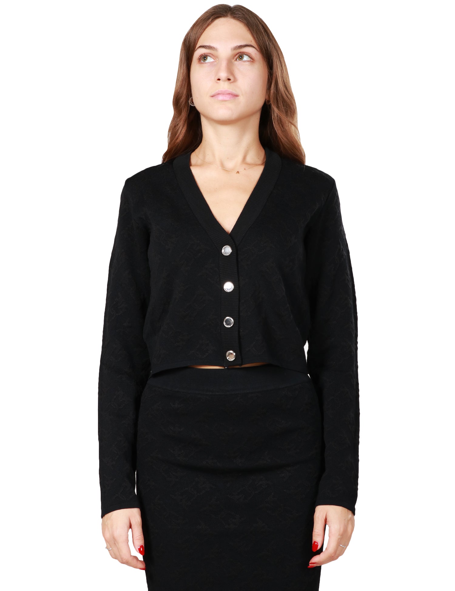CARDIGAN DONNA PINKO NERO A MANICA LUNGA CON TRAMA LOGO LOVE BIRDS IN VISCOSA