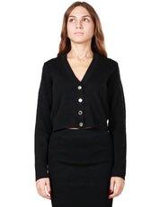 CARDIGAN DONNA PINKO NERO A MANICA LUNGA CON TRAMA LOGO LOVE BIRDS IN VISCOSA