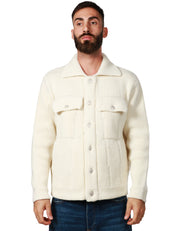 GIUBBOTTO UOMO ROBERTO COLLINA BIANCO CON COLLETTO, BOTTONI E TASCHE CON PATTA IN MISTO LANA E CASHMERE