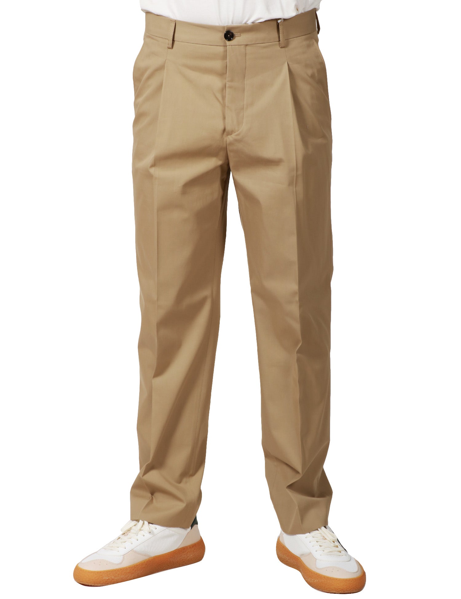 PANTALONE UOMO BEABLE SANDY BEIGE IN COTONE CON PINCES
