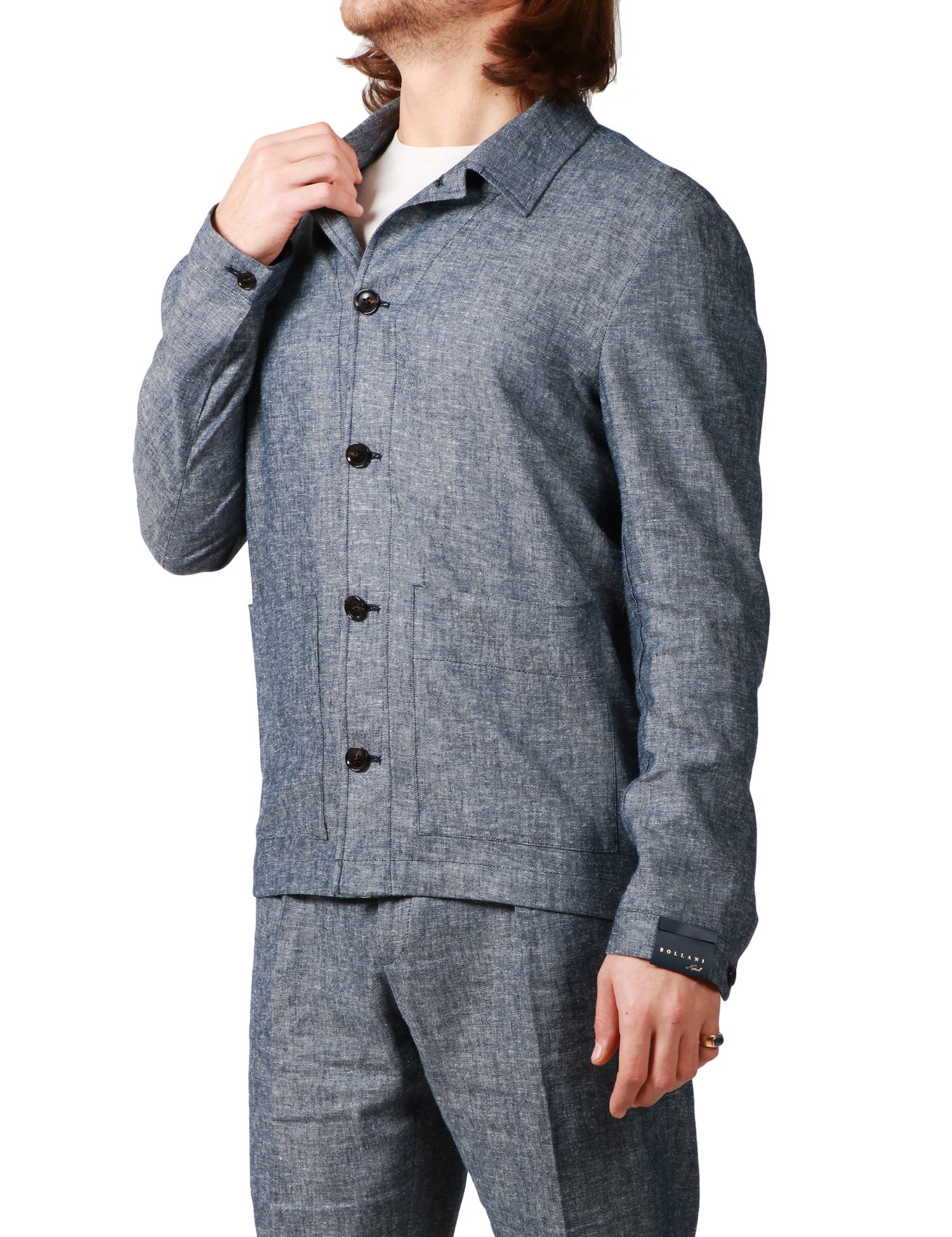 ABITO UOMO BOLLANI BLU DENIM CON OVERSHIRT E PANTALONE DRITTO