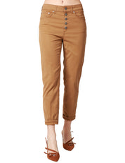 PANTALONE DONNA DONDUP KOON TABACCO ALLA CAVIGLIA CON BOTTONIERA GIOIELLO
