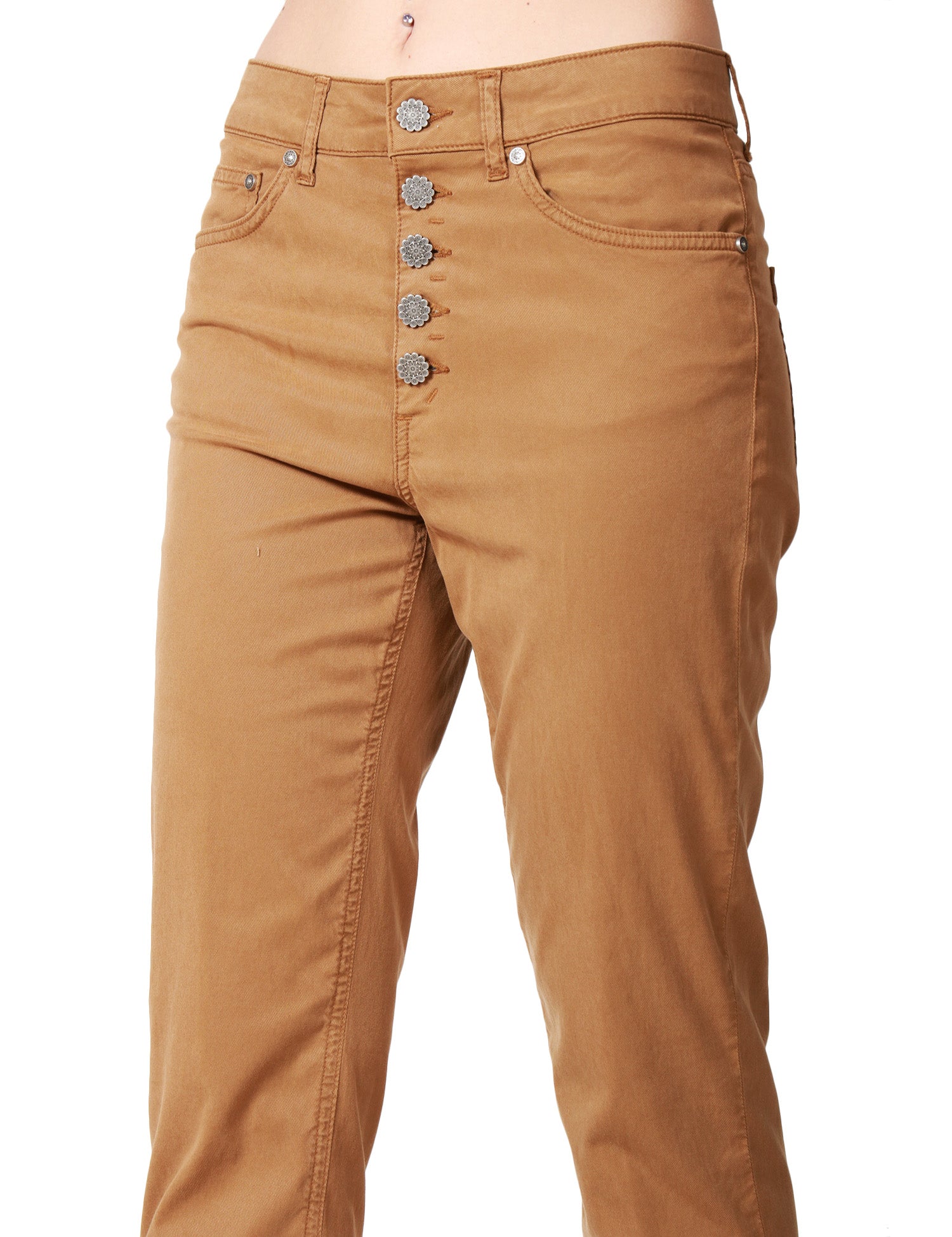 PANTALONE DONNA DONDUP KOON TABACCO ALLA CAVIGLIA CON BOTTONIERA GIOIELLO