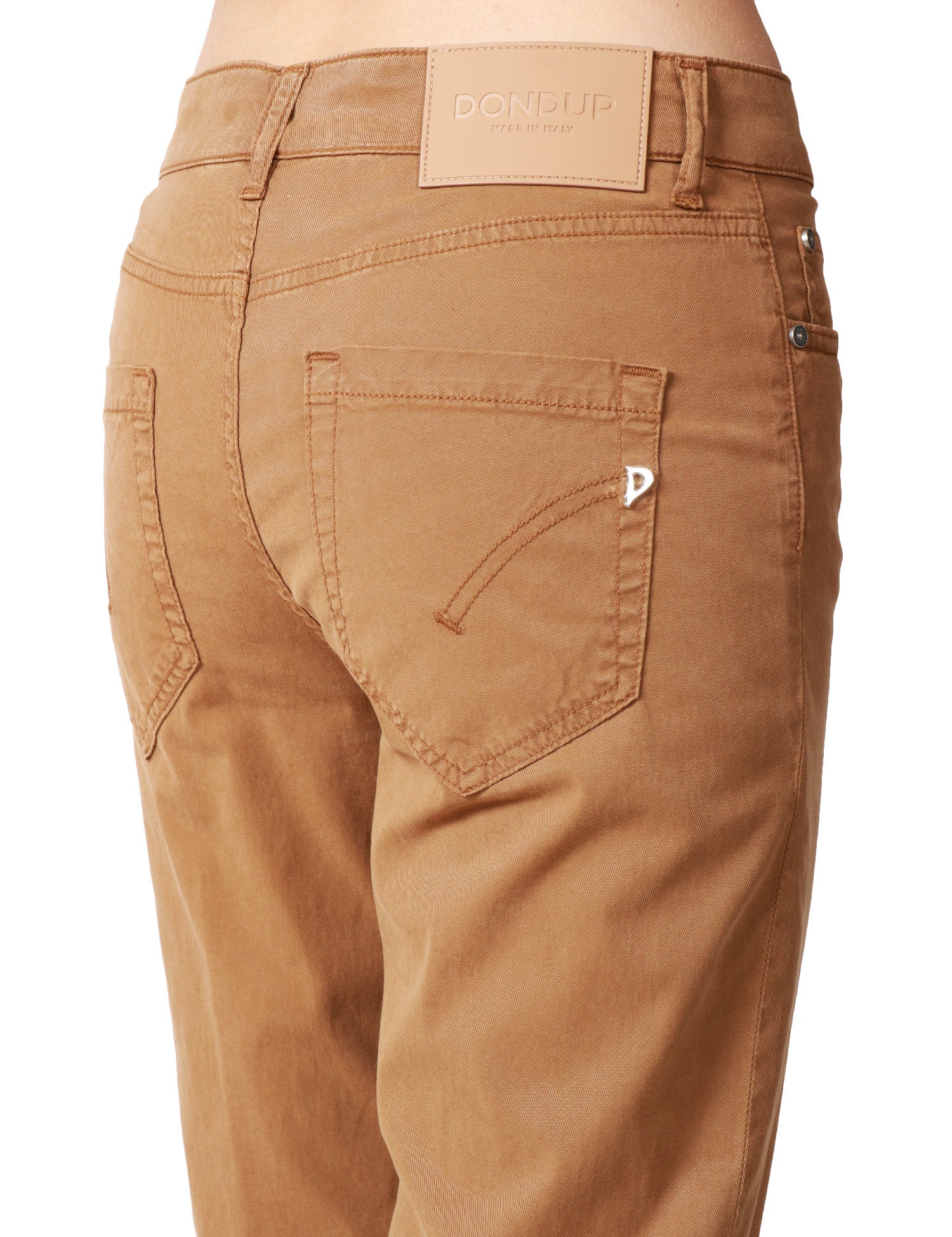 PANTALONE DONNA DONDUP KOON TABACCO ALLA CAVIGLIA CON BOTTONIERA GIOIELLO