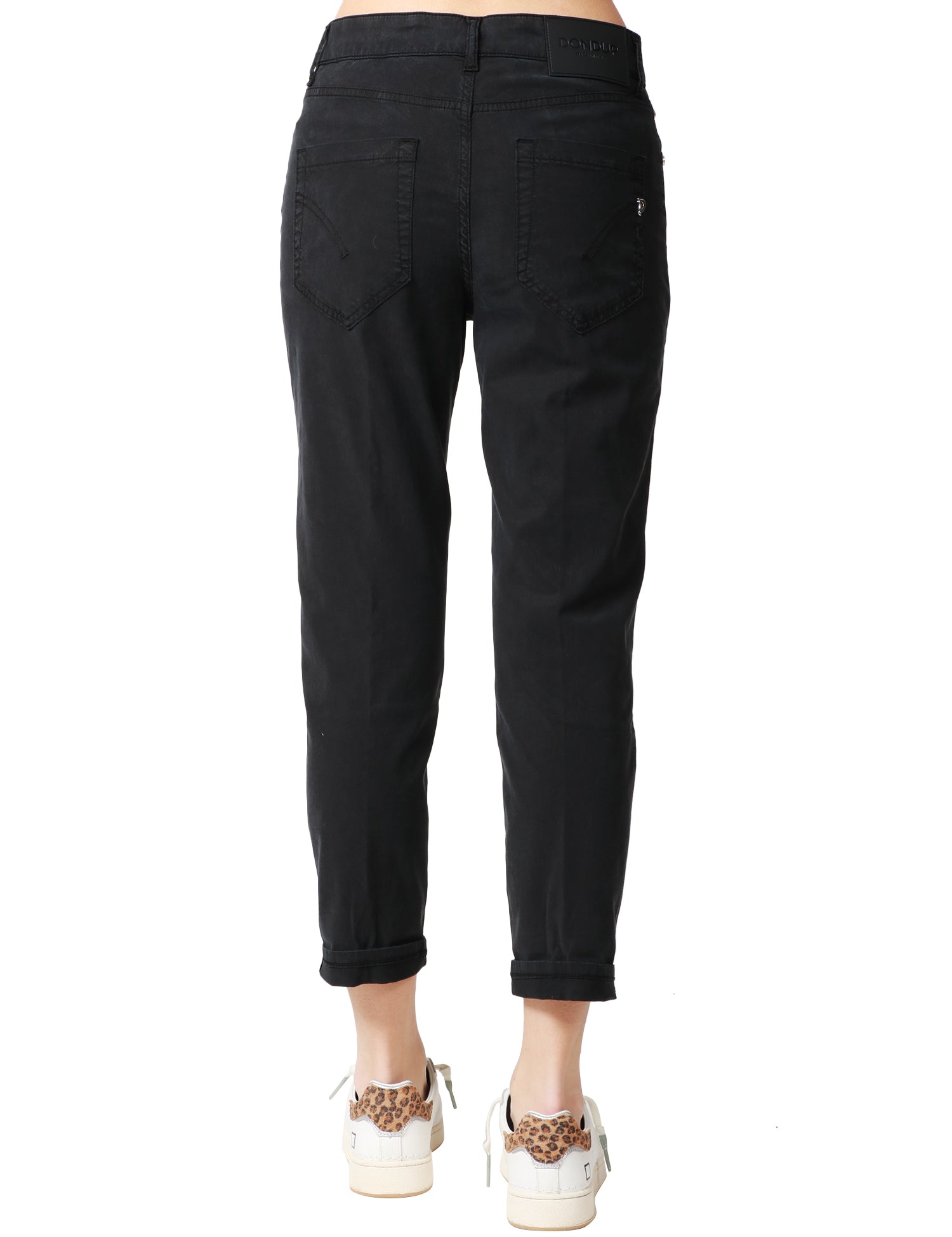 PANTALONE DONNA DONDUP KOONS NERO CON BOTTONIERA GIOIELLO A GAMBA DRITTA