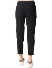 PANTALONE DONNA DONDUP KOONS NERO CON BOTTONIERA GIOIELLO A GAMBA DRITTA