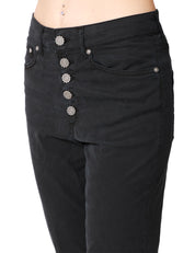 PANTALONE DONNA DONDUP KOONS NERO CON BOTTONIERA GIOIELLO A GAMBA DRITTA