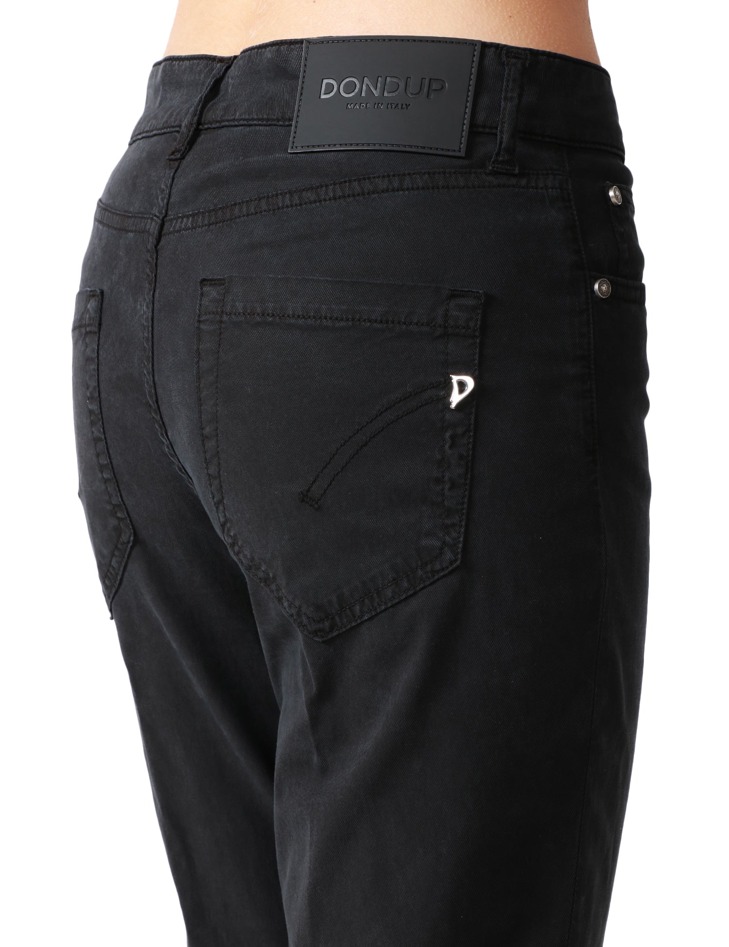 PANTALONE DONNA DONDUP KOONS NERO CON BOTTONIERA GIOIELLO A GAMBA DRITTA