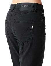 PANTALONE DONNA DONDUP KOONS NERO CON BOTTONIERA GIOIELLO A GAMBA DRITTA