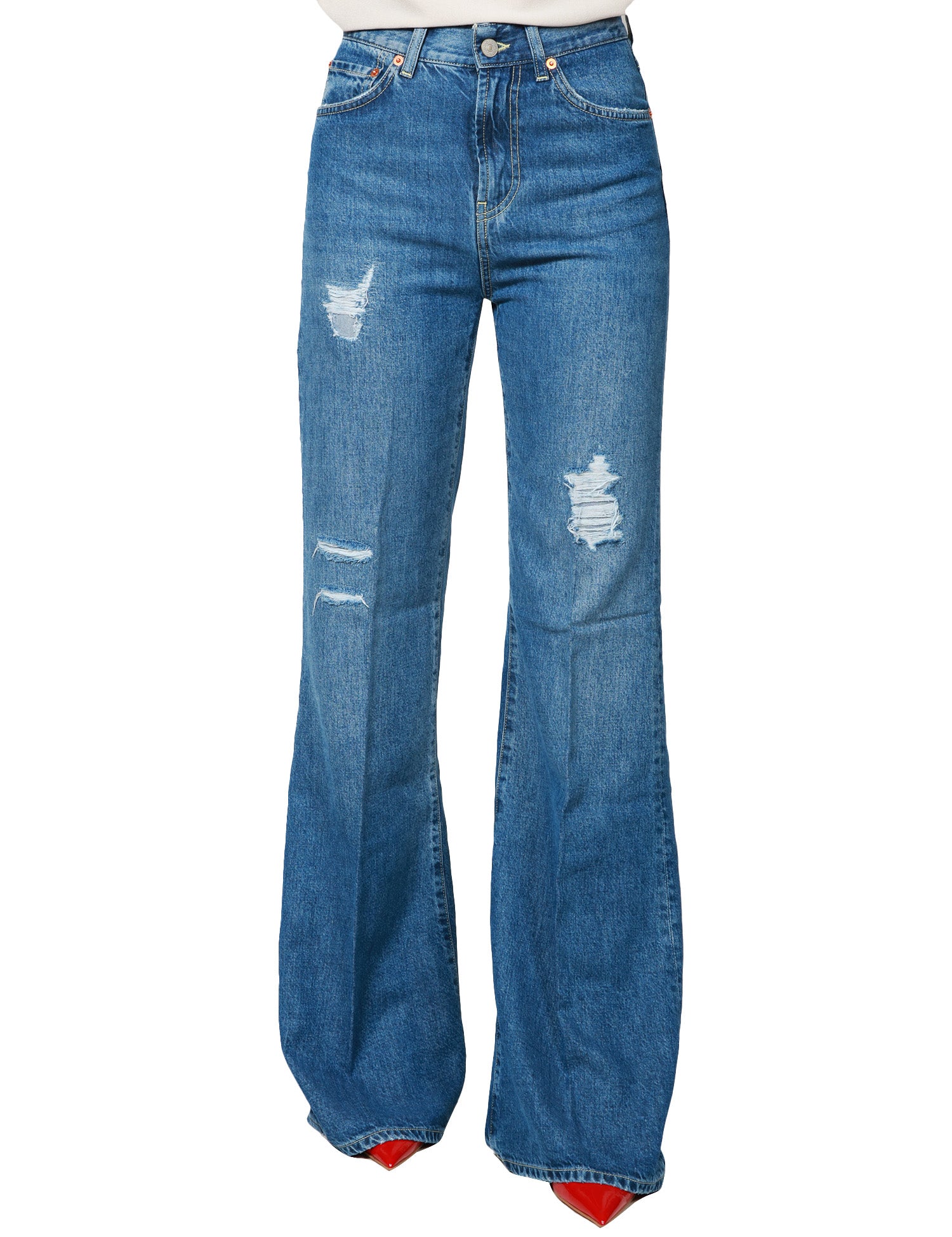 JEANS DONNA DONDUP AMBER LAVAGGIO MEDIO WIDE LEG CON RAMMENDI