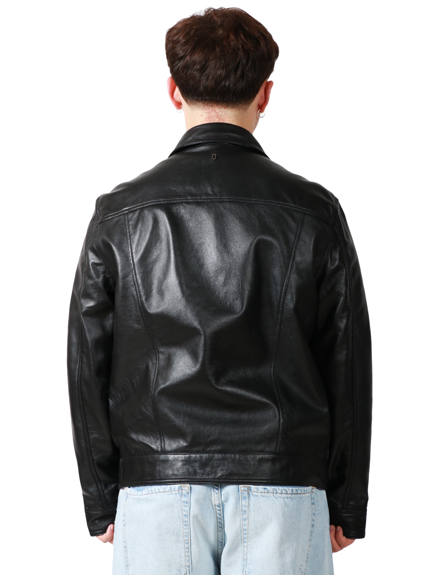 GIUBBOTTO BIKER UOMO DONDUP NERO IN NAPPA CON COLLETTO, ZIP E TASCHE A TOPPA