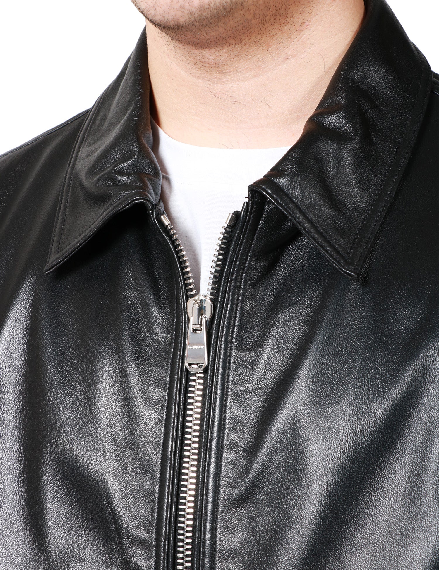 GIUBBOTTO BIKER UOMO DONDUP NERO IN NAPPA CON COLLETTO, ZIP E TASCHE A TOPPA