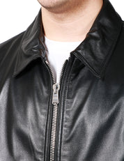 GIUBBOTTO BIKER UOMO DONDUP NERO IN NAPPA CON COLLETTO, ZIP E TASCHE A TOPPA