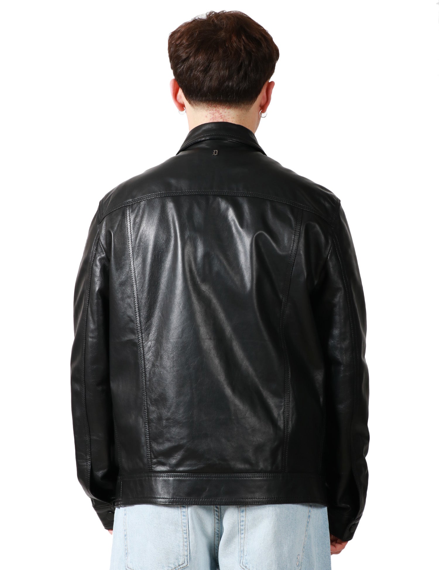 GIUBBOTTO TRUCKER UOMO DONDUP NERO IN NAPPA CON BOTTONI E TASCHE SUL PETTO