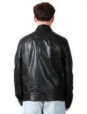 GIUBBOTTO TRUCKER UOMO DONDUP NERO IN NAPPA CON BOTTONI E TASCHE SUL PETTO