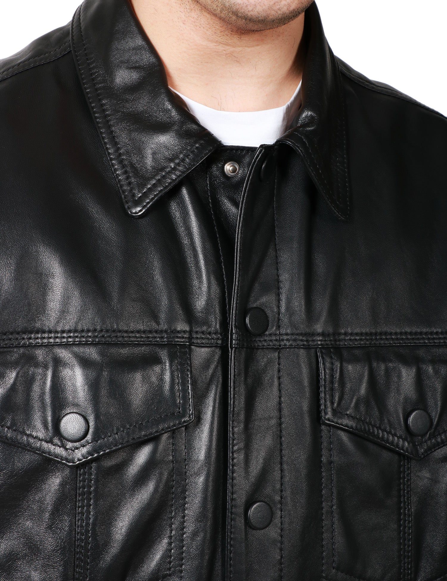 GIUBBOTTO TRUCKER UOMO DONDUP NERO IN NAPPA CON BOTTONI E TASCHE SUL PETTO