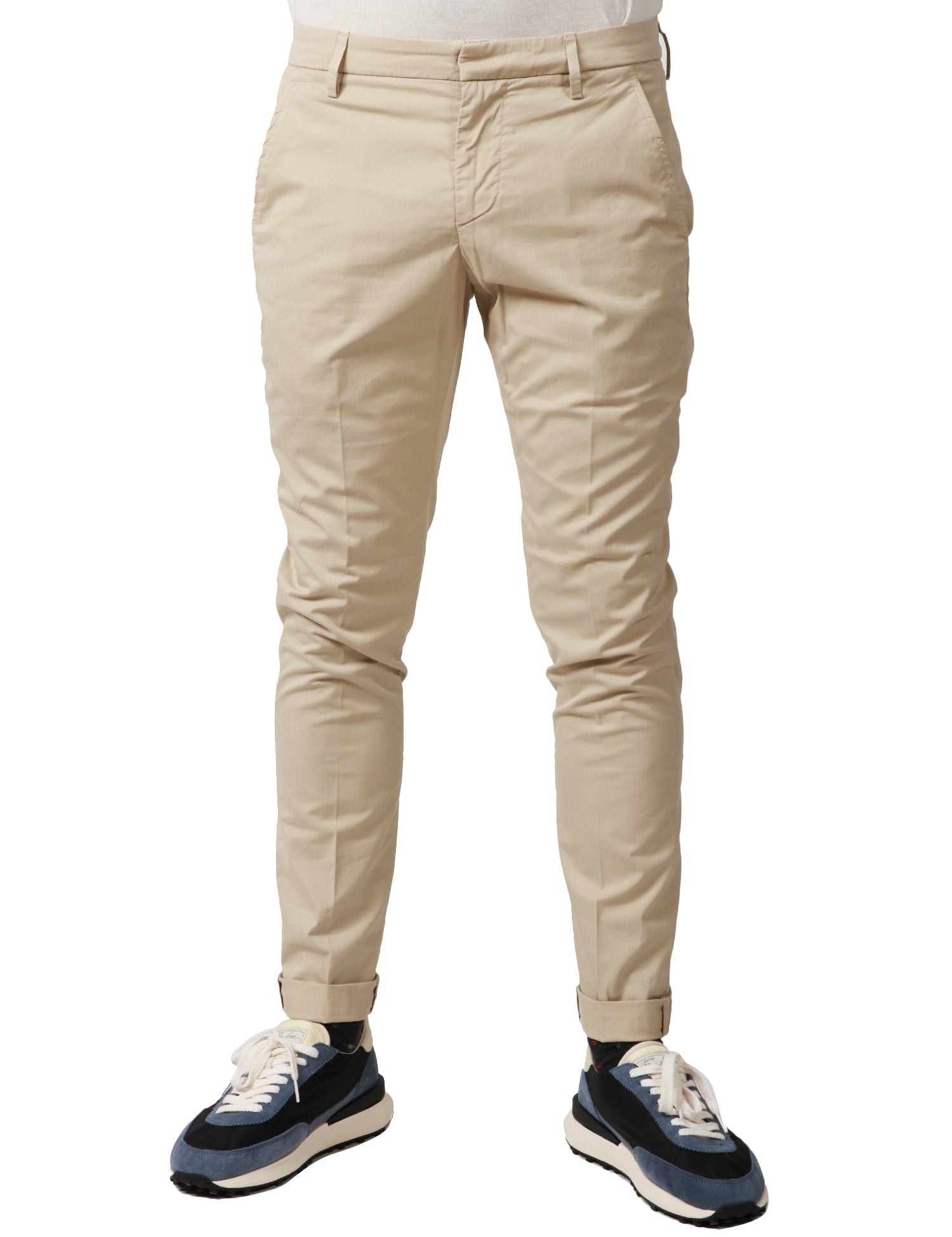 PANTALONE UOMO DONDUP GAUBERT ECRù SLIM CHINO IN GABARDINA LEGGERA