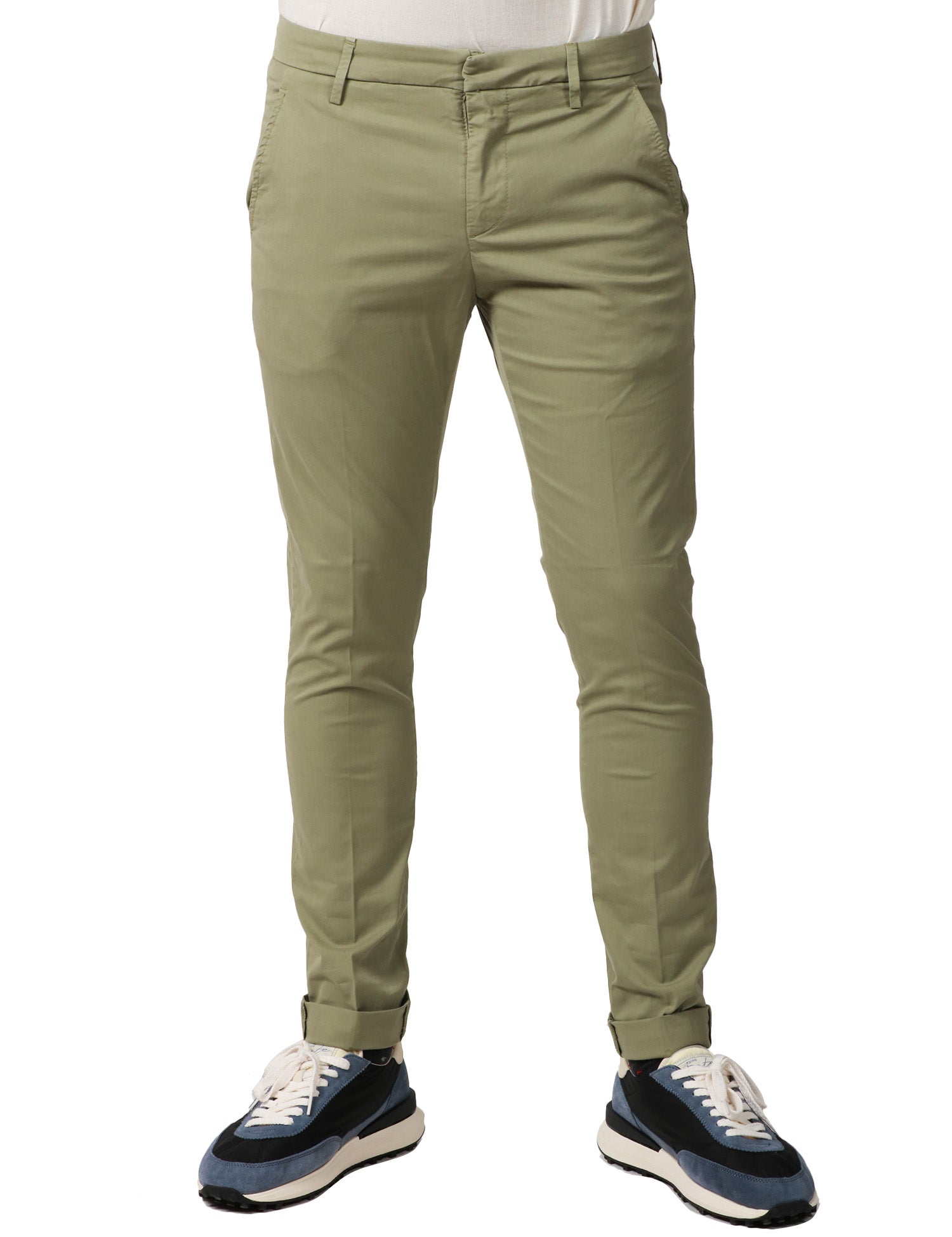 PANTALONE UOMO DONDUP GAUBERT MILITARE SLIM CHINO IN GABARDINA LEGGERA