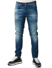 JEANS UOMO DONDUP DIAN LAVAGGIO SCURO CON ROTTURE E RAMMENDI 5 TASCHE CARROT FIT