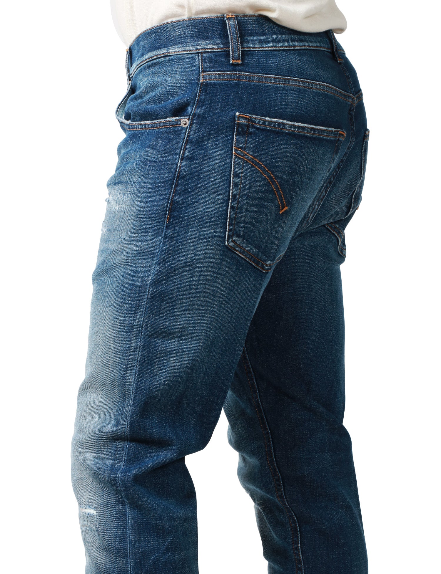 JEANS UOMO DONDUP DIAN LAVAGGIO SCURO CON ROTTURE E RAMMENDI 5 TASCHE CARROT FIT