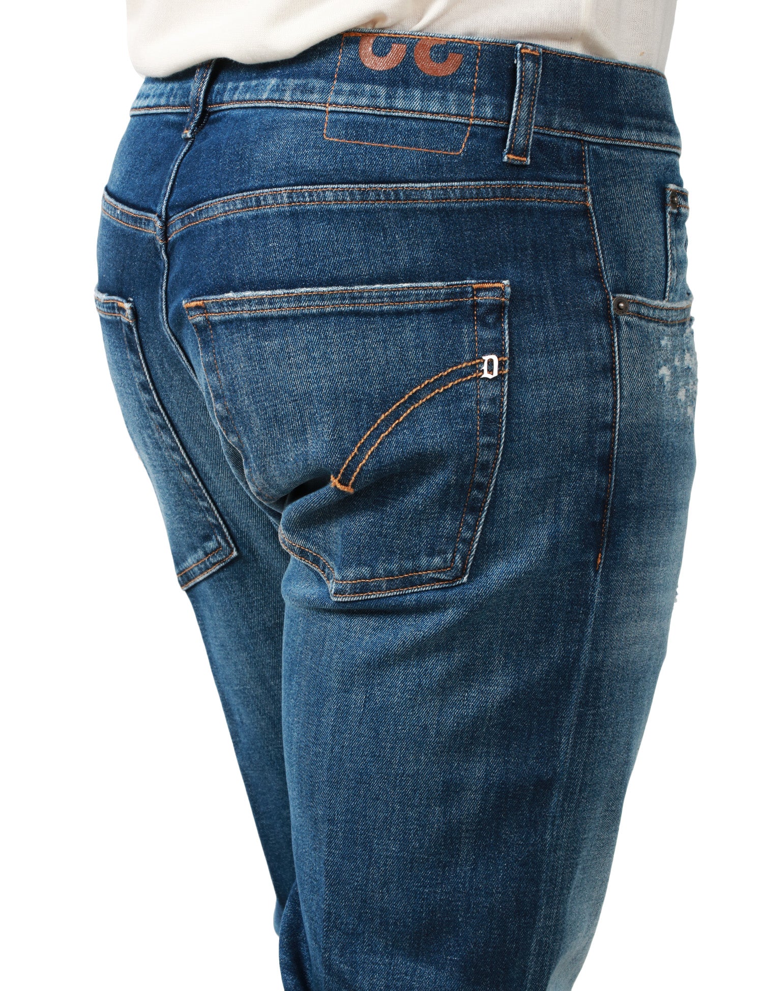 JEANS UOMO DONDUP DIAN LAVAGGIO SCURO CON ROTTURE E RAMMENDI 5 TASCHE CARROT FIT