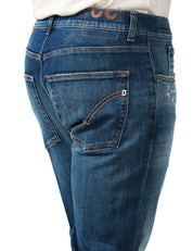 JEANS UOMO DONDUP DIAN LAVAGGIO SCURO CON ROTTURE E RAMMENDI 5 TASCHE CARROT FIT