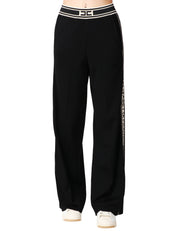 PANTALONE DONNA ELISABETTA FRANCHI NERO A PALAZZO CON BANDA LOGO A CONTRASTO IN VITA E SUI LATI