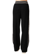 PANTALONE DONNA ELISABETTA FRANCHI NERO A PALAZZO CON BANDA LOGO A CONTRASTO IN VITA E SUI LATI