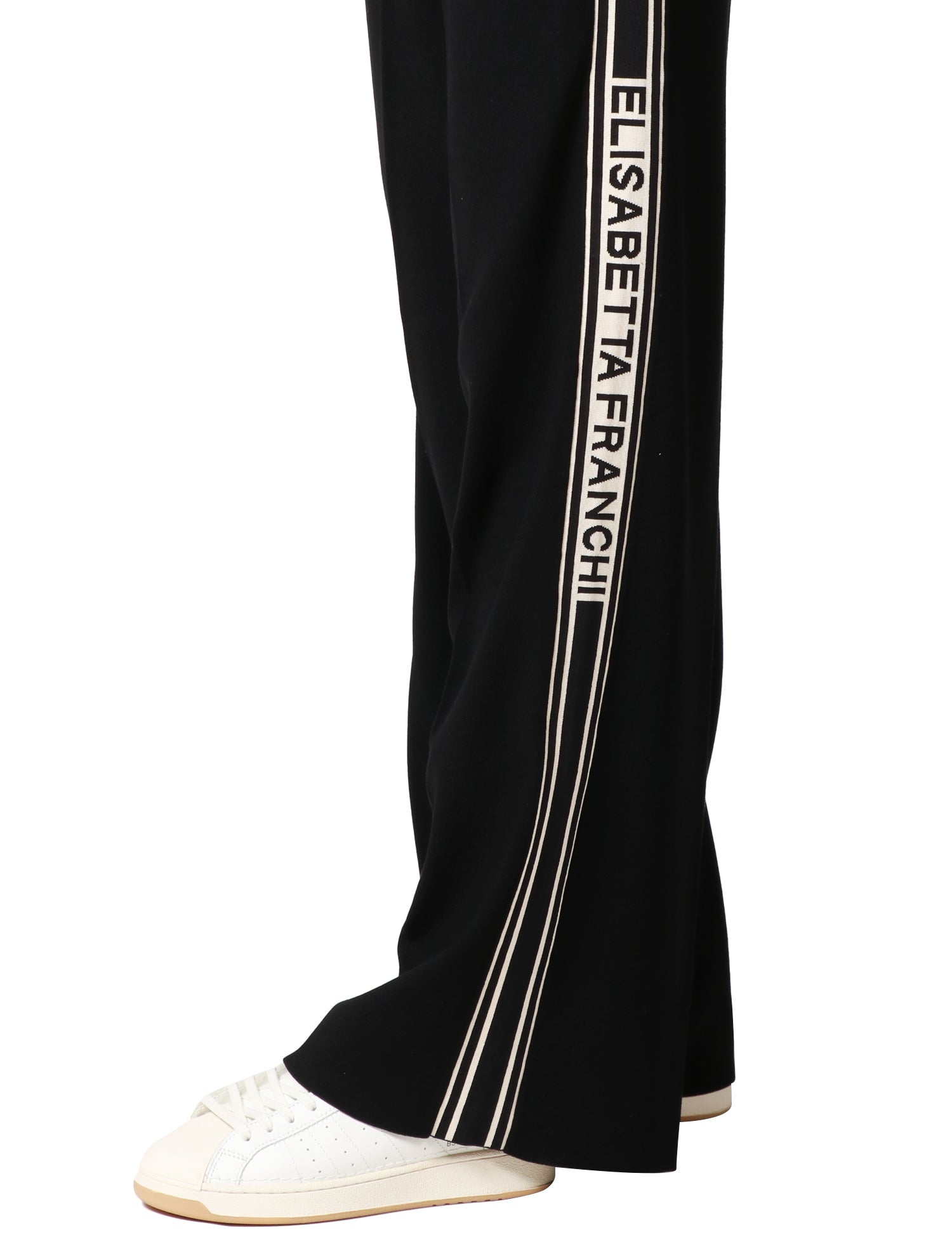 PANTALONE DONNA ELISABETTA FRANCHI NERO A PALAZZO CON BANDA LOGO A CONTRASTO IN VITA E SUI LATI
