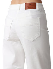 JEANS DONNA ELISABETTA FRANCHI AVORIO IN COTONE A PALAZZO CON BOTTONE LOGATO E CHARM IN SIMILPELLE