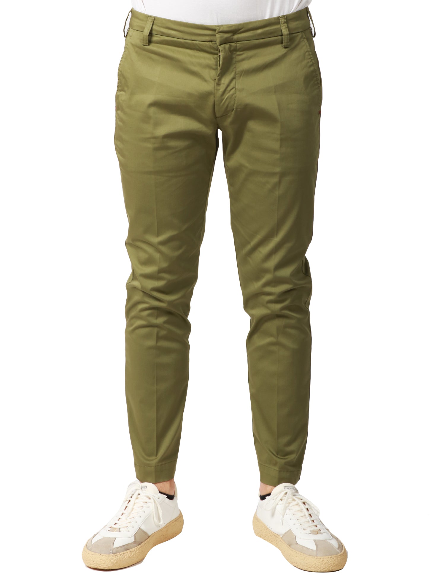 PANTALONE UOMO ENTRE AMIS VERDE OLIVA TASCA AMERICA SLIM FIT
