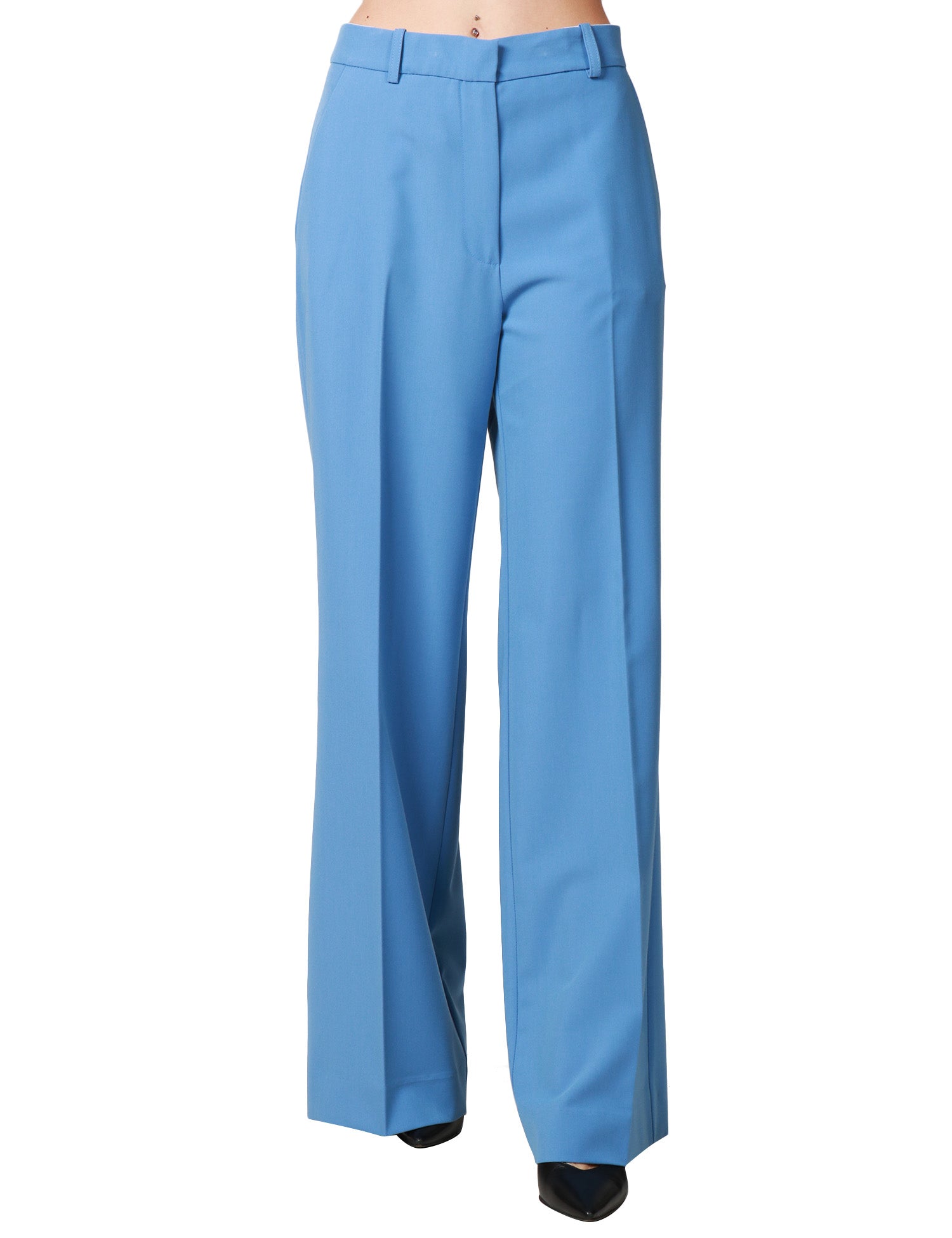 PANTALONE DONNA HAVEONE AZZURRO A VITA ALTA CON GAMBA A PALAZZO