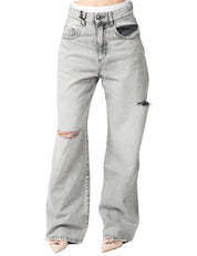 JEANS DONNA ICON DENIM POPPY GREY A GAMBRA DRITTA CON ROTTURE