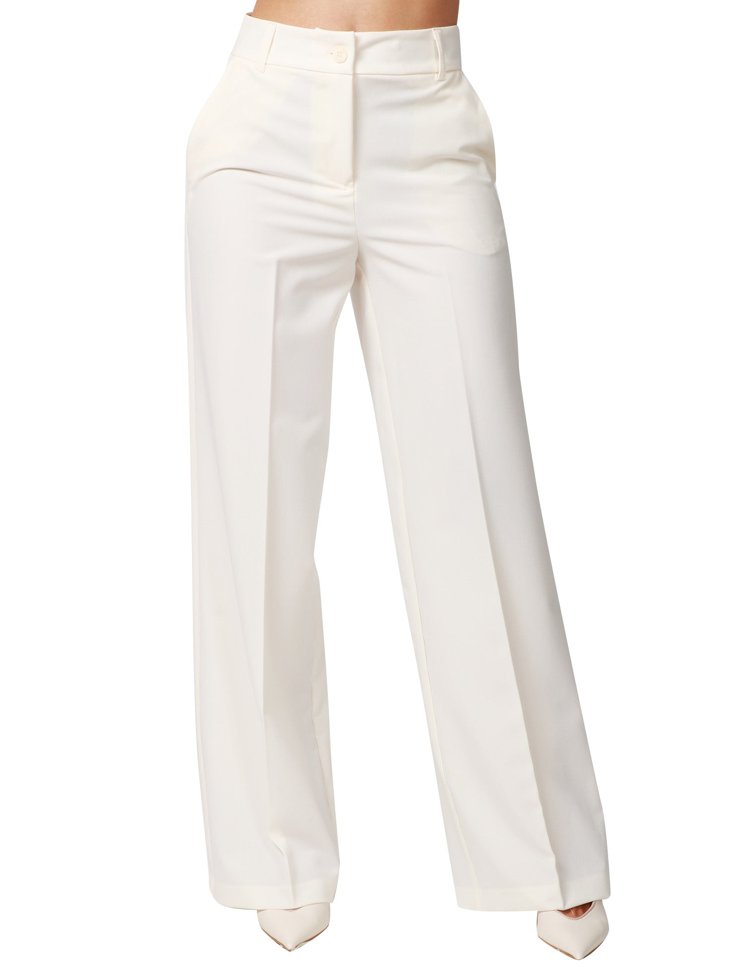 PANTALONE DONNA KONTATTO CREMA A VITA ALTA E GAMBA PALAZZO