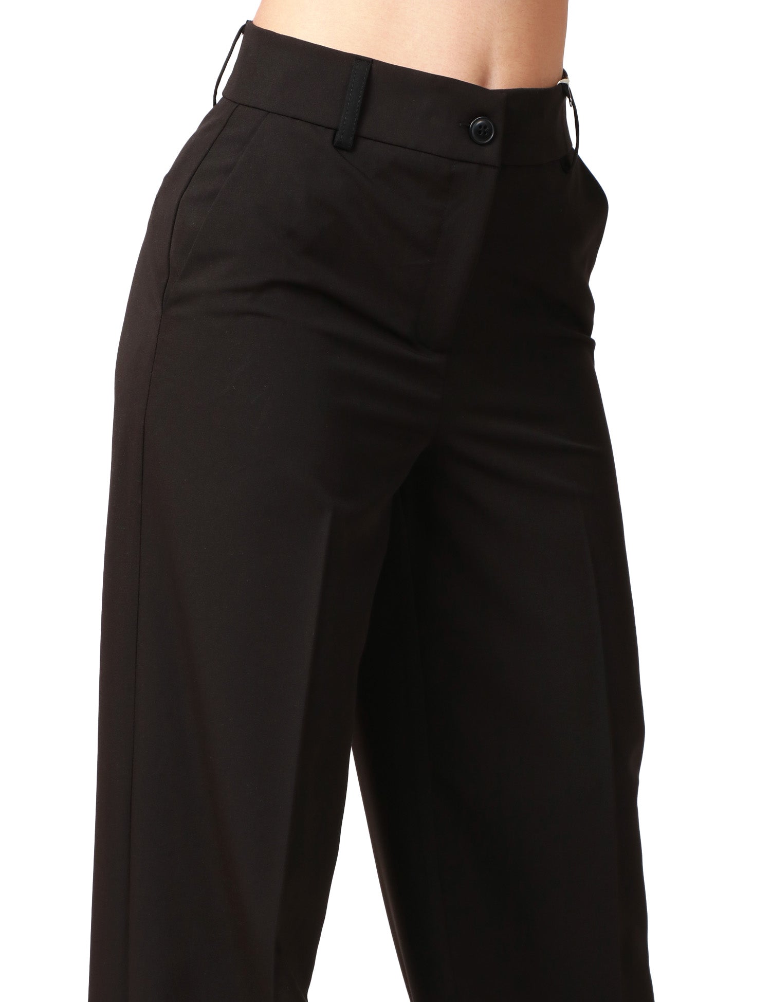 PANTALONE DONNA KONTATTO NERO A VITA ALTA E GAMBA PALAZZO